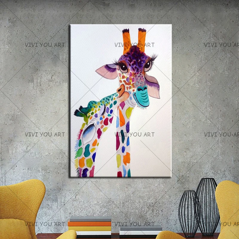 

Home Decor 100% Handmade Abstract Animal 2 Giraffes Mother Love Oil Painting On Canvas Wall Art Pictures For Bedroom Living Room