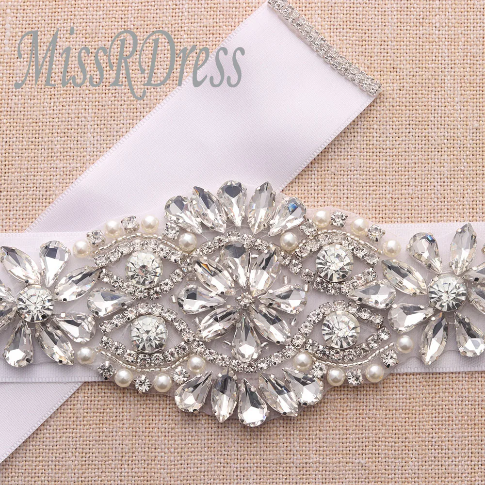 

MissRDress Wedding Belt Handmade Pearls Bridal Sash Silver Crystal Bridal Belt For Wedding Dress Decoration Rhinestones JK849