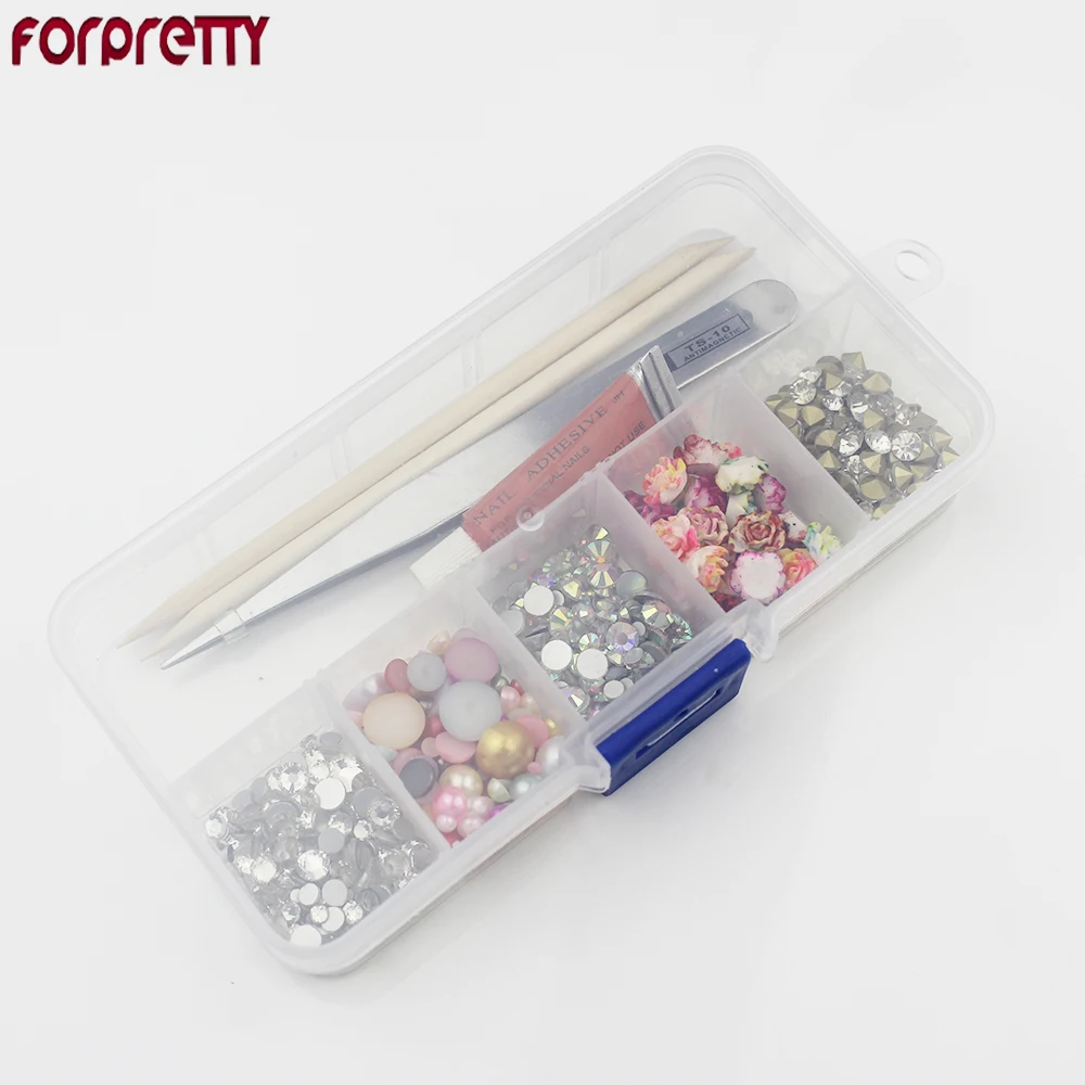 Дизайн ногтей forpretty Стразы Блеск Mix Para Unha Half жемчужина strass Adesivo клей 3D DIY Коробка