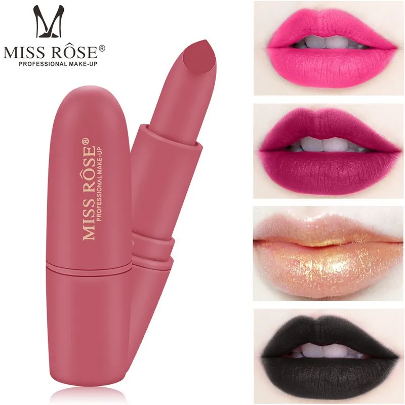 MISS ROSE, Золотая Роза, матовая губная помада, темно-черная, розовая, бархатная, дешевая, водостойкая, стойкая, губная помада, Макияж для губ, женская косметика