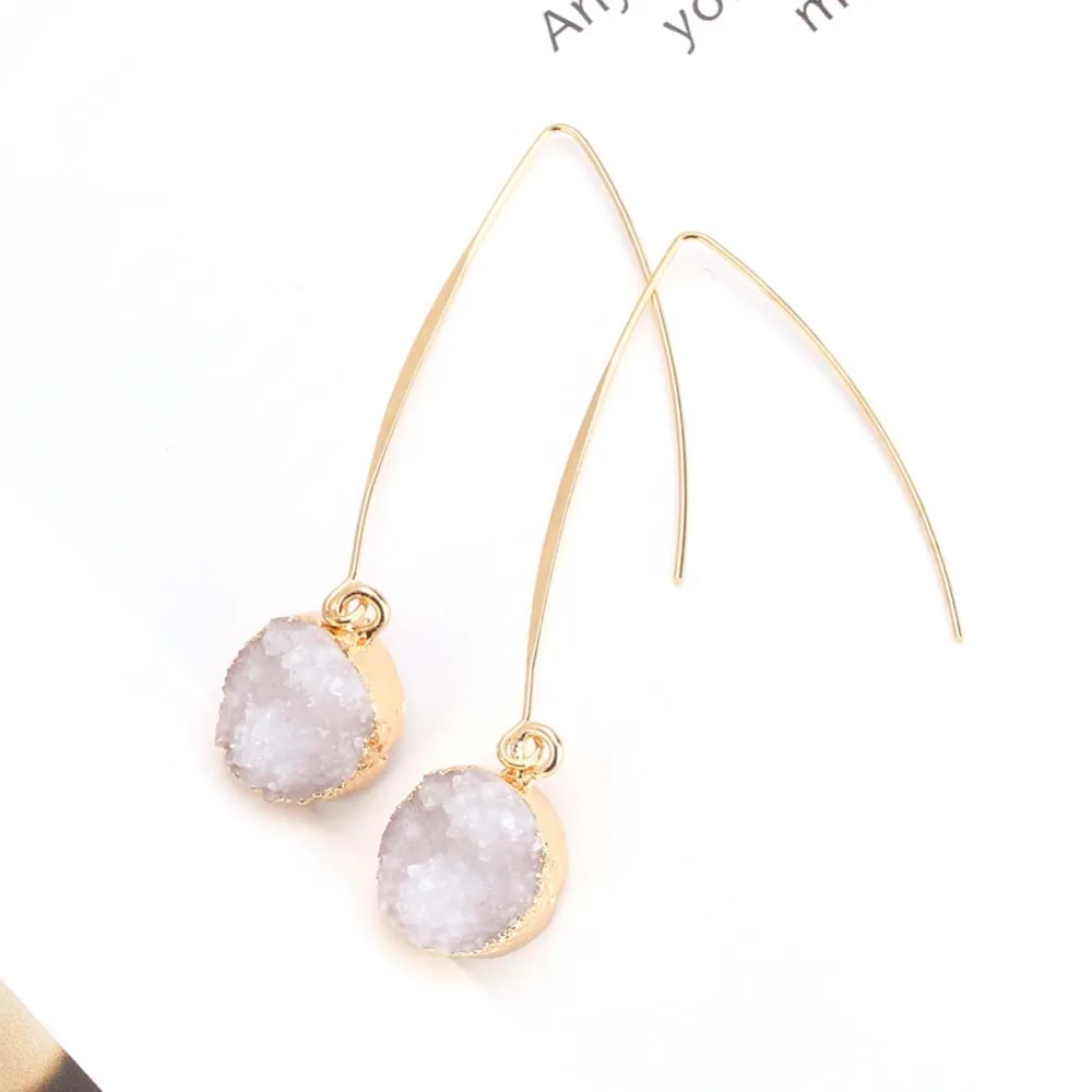 Модные серьги из полимерного камня Druzy Drusy для женщин позолоченные круглые в
