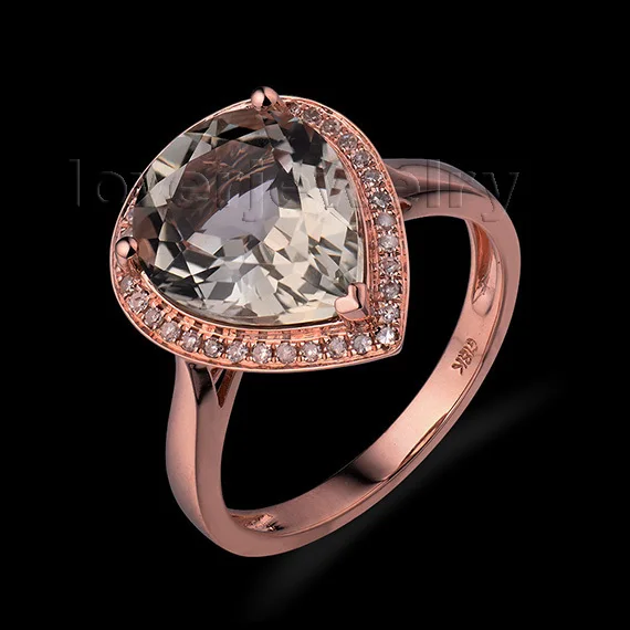 LOVERJEWELRY одноцветное 14Kt золото бриллиант кольцо с натуральным аметистом грушу