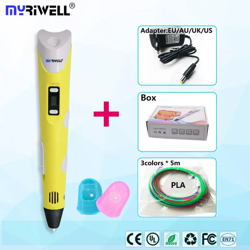 Myriwell 3d Ручка 3 d ручка включает PLA 200 м 3d принтер ручка детский инструмент для рисования волшебная ручка лучший подарок рождественские подарки - Цвет: only yellow