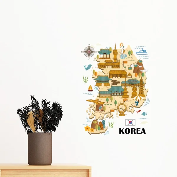 Флаг карта показывающая Популярные ориентиры Южная Корея страна путешествия