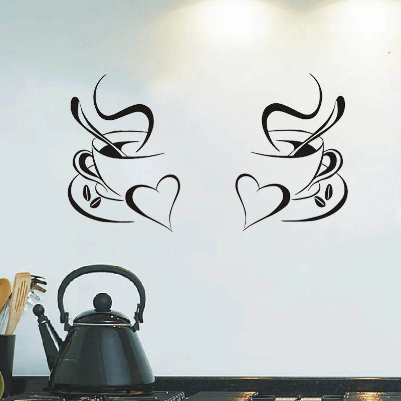 JJRUI 2 кухонные наклейки на стену кофейные чашки виниловые художественные для кафе