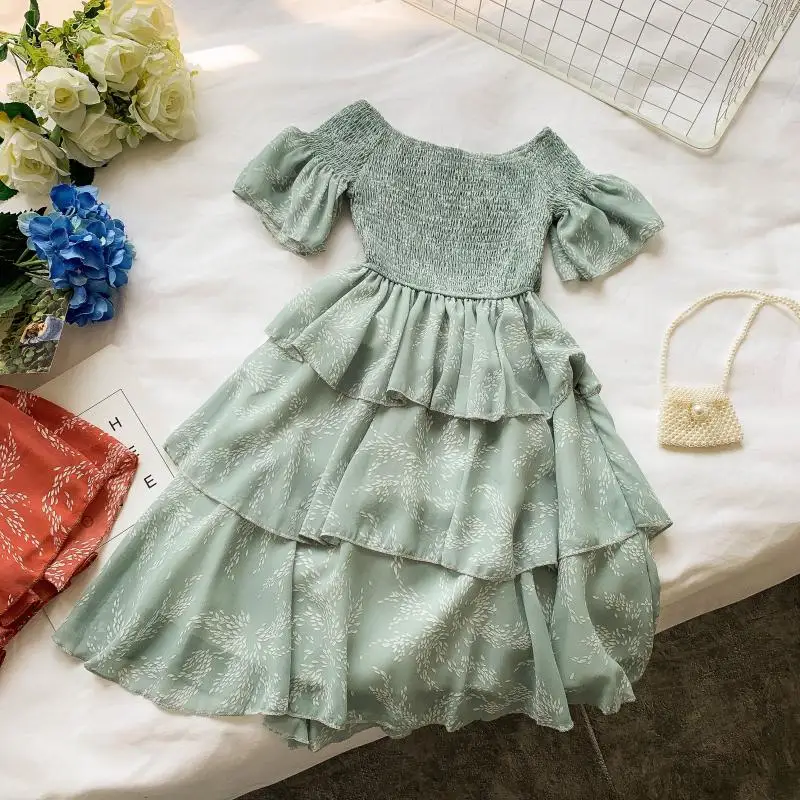 2019 Новое модное женское Платье милое Цветочное платье с открытыми плечами и