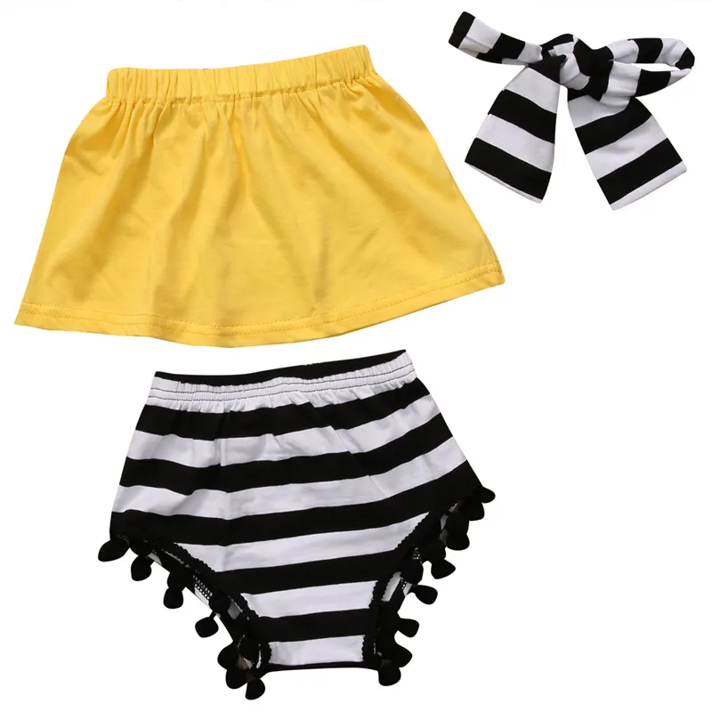 Комплект летней одежды из 3 предметов для маленьких девочек Однотонные Короткие