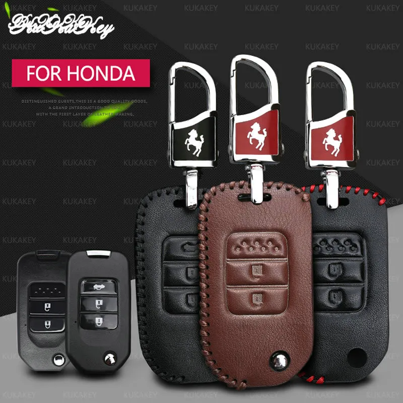 

KUKAKEY Leather Car Key Case Cover For Honda Accord FIT Crosstour HR-V CR-V Odyssey Civic Spirior 2&3 Button Key Shell Holder