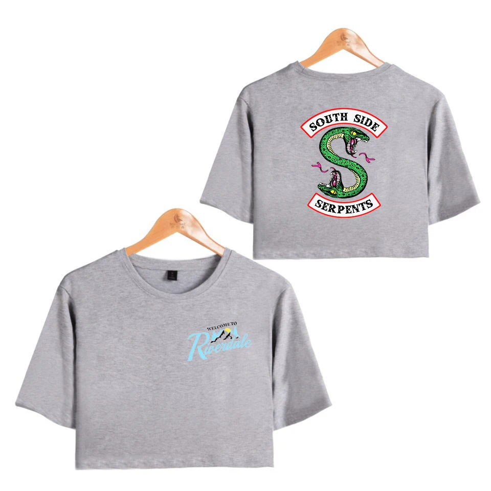 LUCKYFRIDAYF 2018 Riverdale Summer crop top women Sexy Bare Midriff tee Tops Short Sleeve south side serpent | Женская одежда