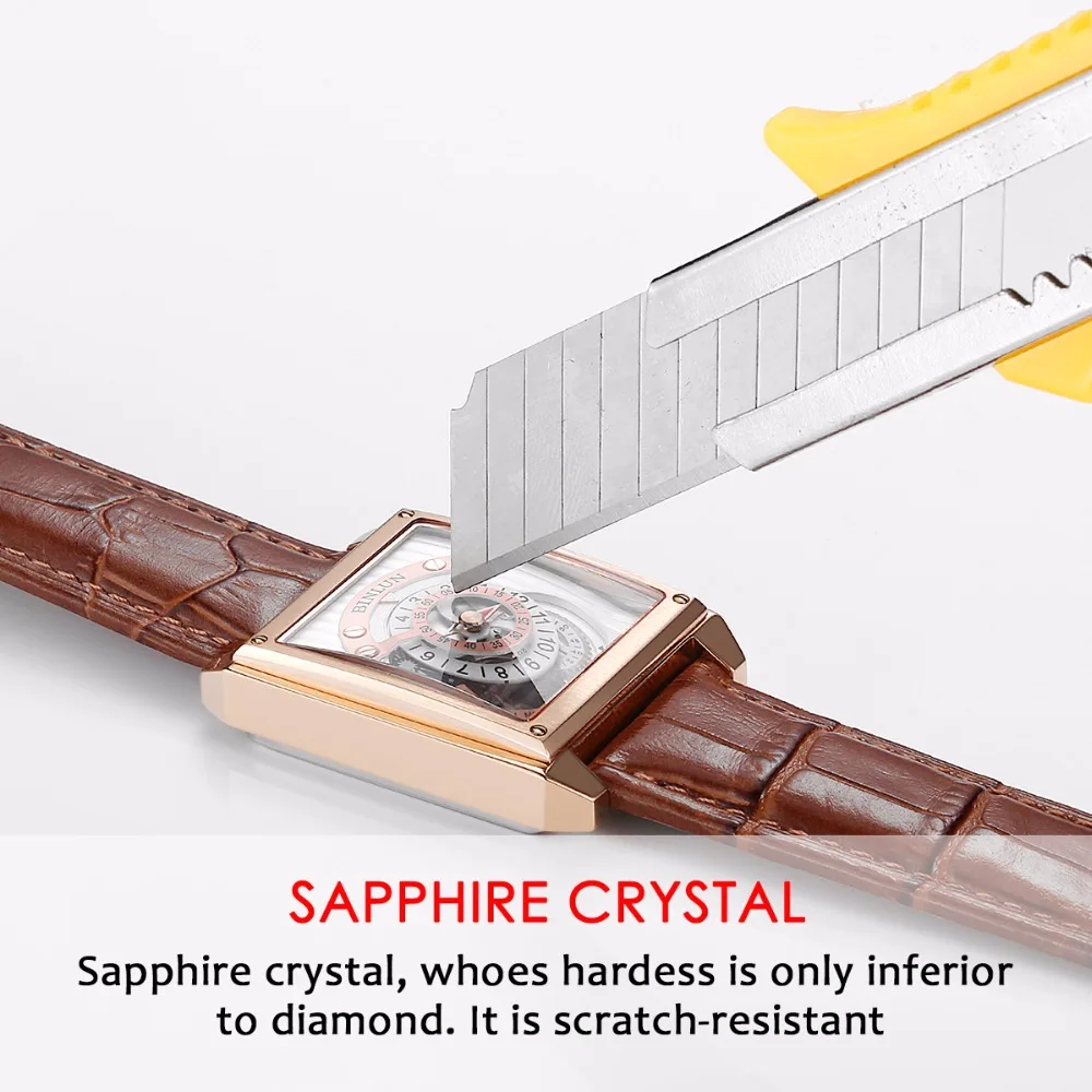 BINLUN классические мужские прямоугольные механические часы Роскошные из