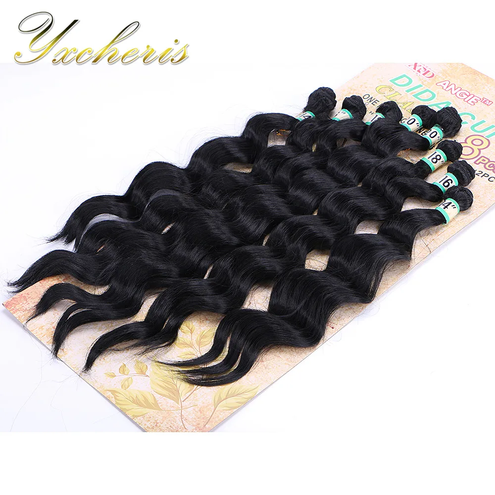 YXCHERISHAIR 8 шт./упак. синтетические глубокие пучки волнистых волос 1" 16" 1" 20" омбре черный блонд два пучка волос переплетение