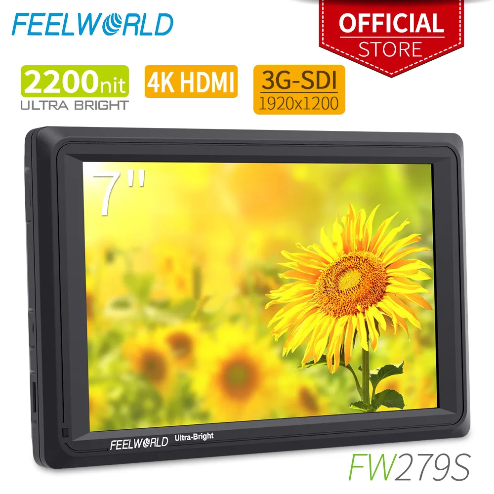 baratas Feelworld Fw279s 7 Polegada Na Câmera Dslr Monitor De Campo Completo Hd Brilhante 2200nit 1920x1200 Ips Com 4 K Hdmi 3g Sdi Entrada Saída
