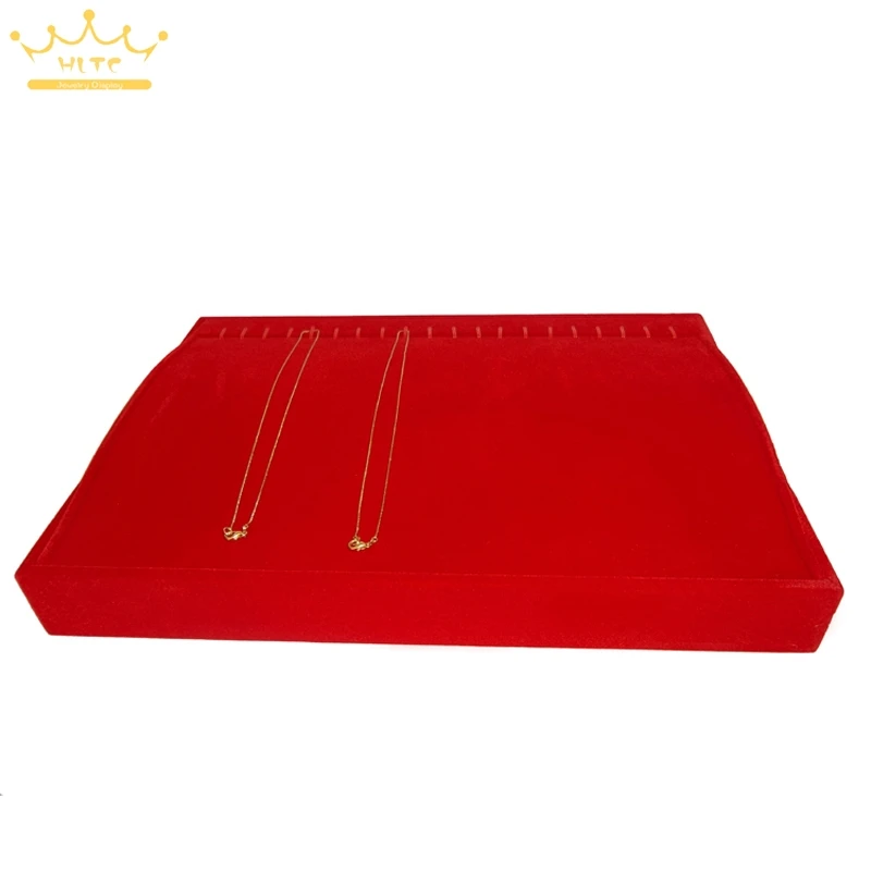 

Red pendant display try for necklace and pendant gold jewelry holder box pallet red velvet necklace bracelet disk