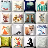 hongbo 1 pcs cartoon fox print square throw pillow cushion case cover for car sofa home decor