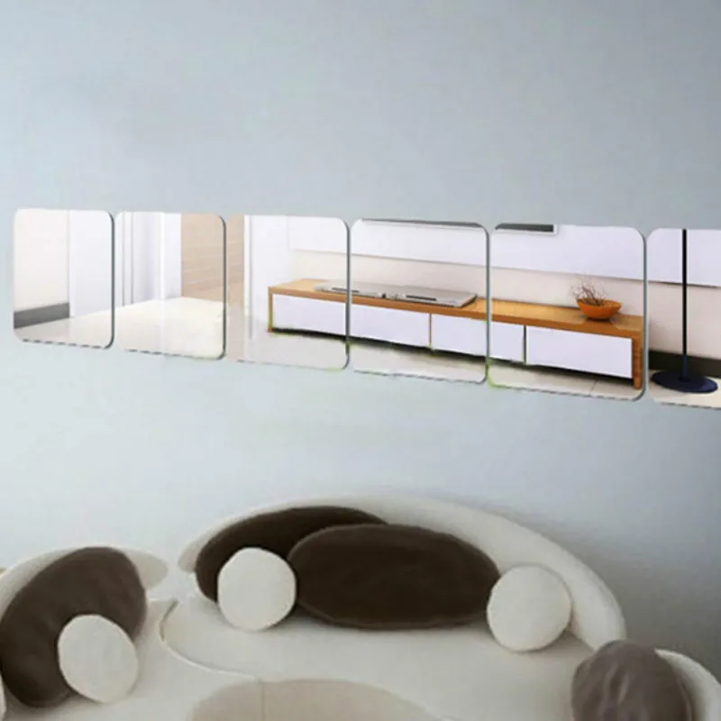 1Pc Square Mirror Tile Wall Stickers 3D Decal Home Room Decoration DIY for Living | Дом и сад