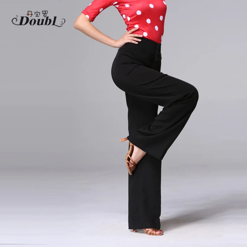 Spring Autumn Black High Waist Long Trousers Practice Clothes Broad Leg Loose Latin National Standard Dance Pants H671 | Тематическая