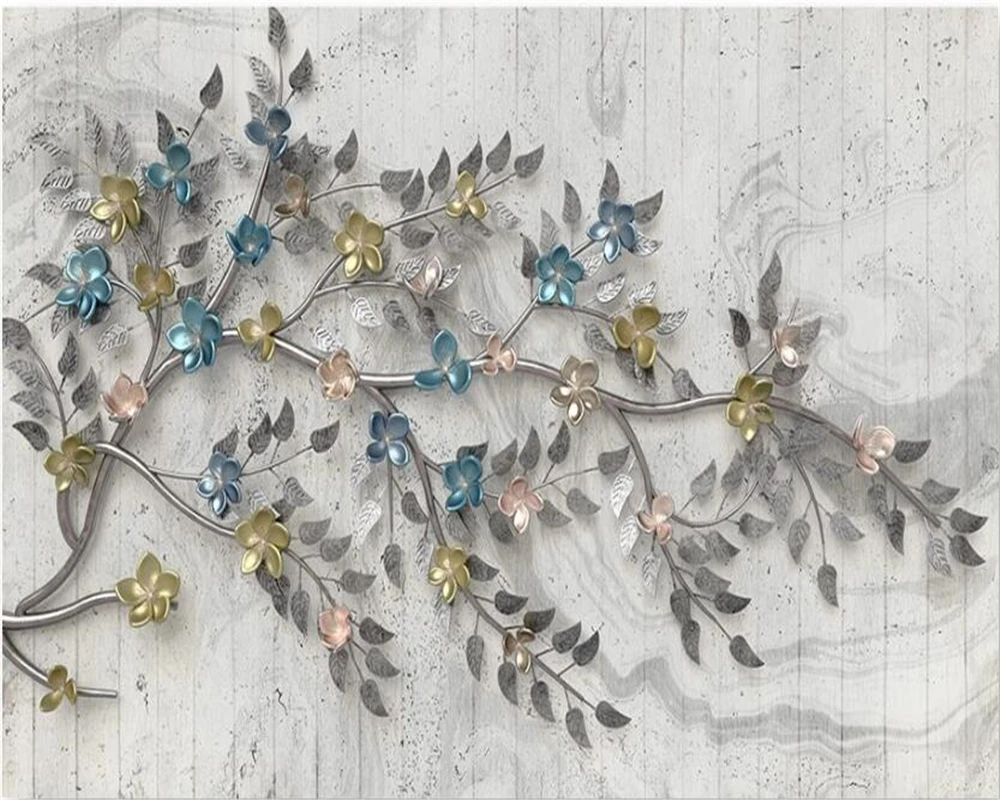 Пользовательские обои 3d стерео Винтаж веточка Цветок тиснением сливы Новый