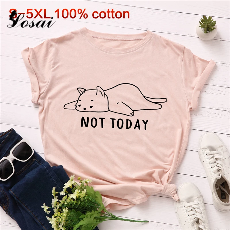 Большие размеры S-5XL новая милая Футболка с принтом кота и буквами женская летняя