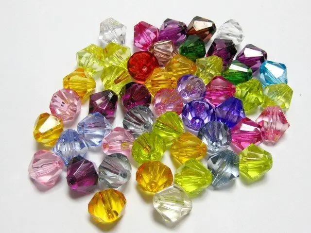 

50 Mixed Colour Transparent Acrylic Faceted Bicone Beads 14X14mm