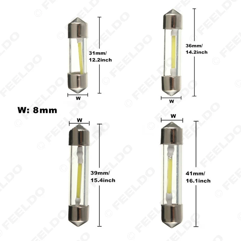 

FEELDO 50Pcs White Car Arrival Durable COB LED Chips C5W 31/36/39/41mm Car Interior Glass Lens Festoon Dome Reading Light