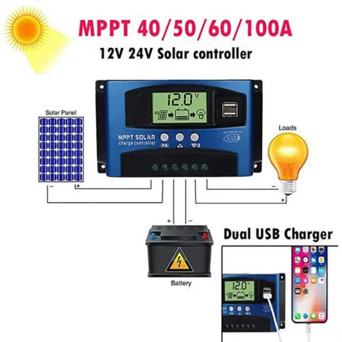 100A регулятор MPPT солнечной панели Контроллер заряда 12V/24V Авто отслеживания фокуса