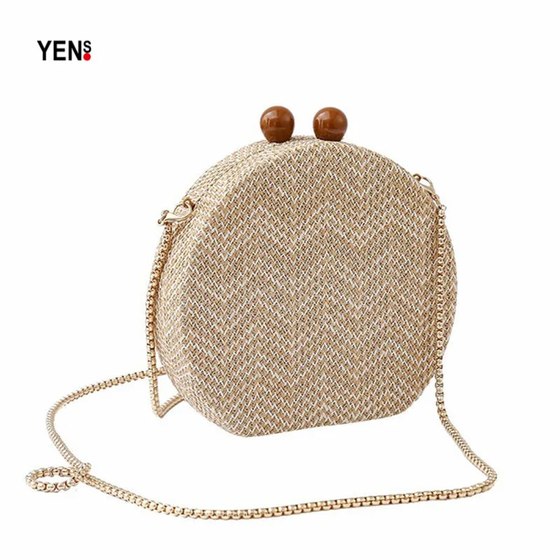 New Women Summer Knitting Handbag Brand Fashion Evening Bag Round Straw Beach Mini Messenger Unique Wallet Hot Clutch | Багаж и сумки
