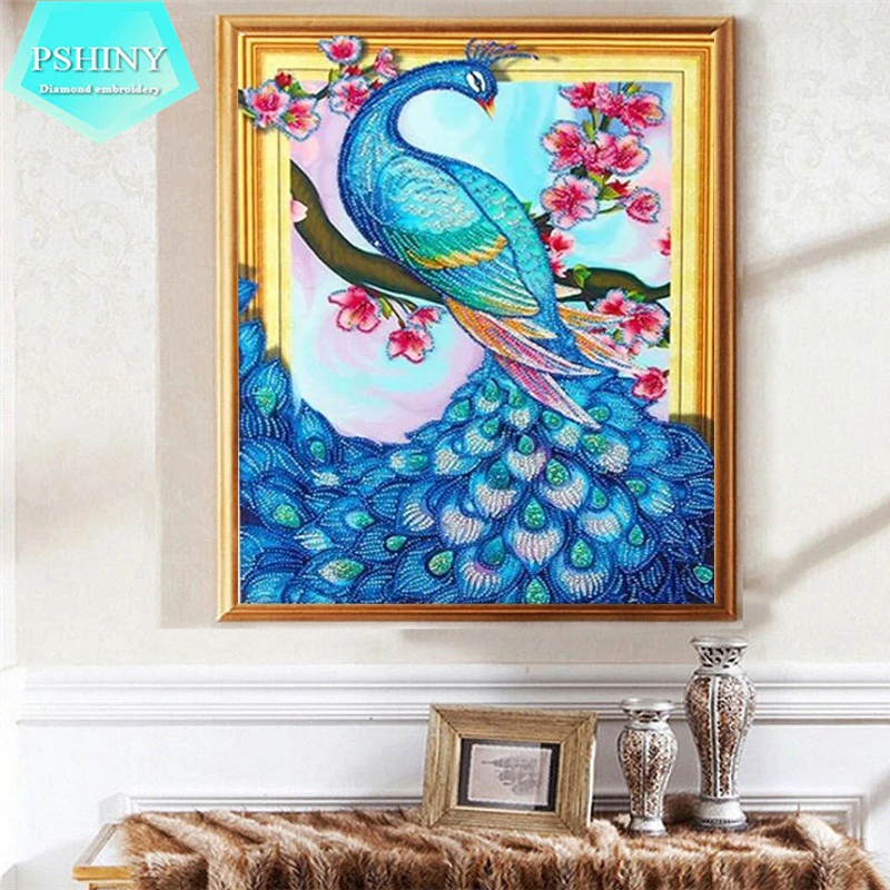 PSHINY 5D алмазная вышивка сделай сам распродажа голубой павлин особая форма