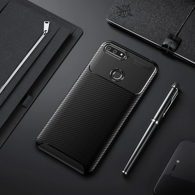 MAKAVO For Huawei Honor 7A Case Matte Soft Silicone Back Phone Carbon Fiber Texture TPU Cover |
