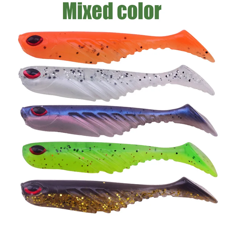 Mixed color 5 шт./лот Мягкая силиконовая приманка черви рыболовные приманки джиг воблеры 70 мм 2,9 г T-Tail резиновая искусственная приманка Shads Bass Pesca снасти - Цвет: Mixed color