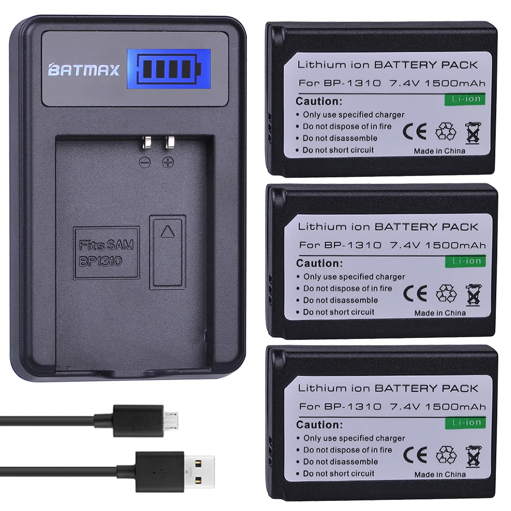 Batmax 3 шт. 1500 мАч BP 1310 BP1310 BP-1310 батарея akku + LCD USB зарядное устройство для Samsung NX5 NX10 NX100