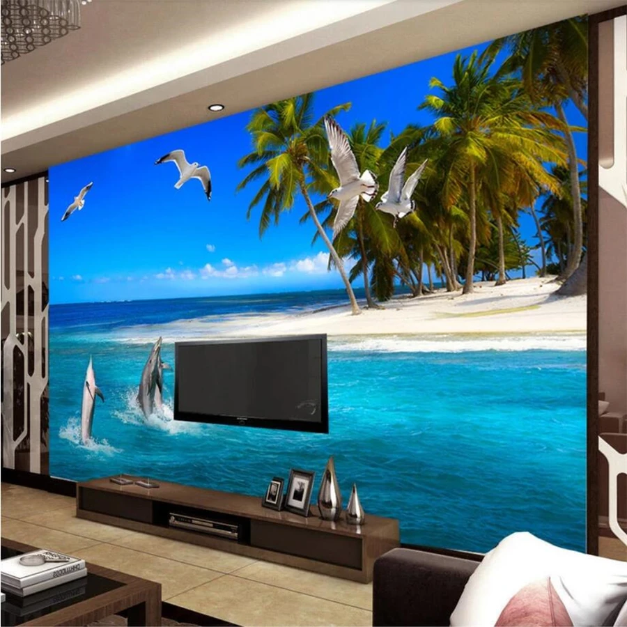 Beibehang пользовательские обои 3d фото фрески креативный Дельфин игра вода кокос