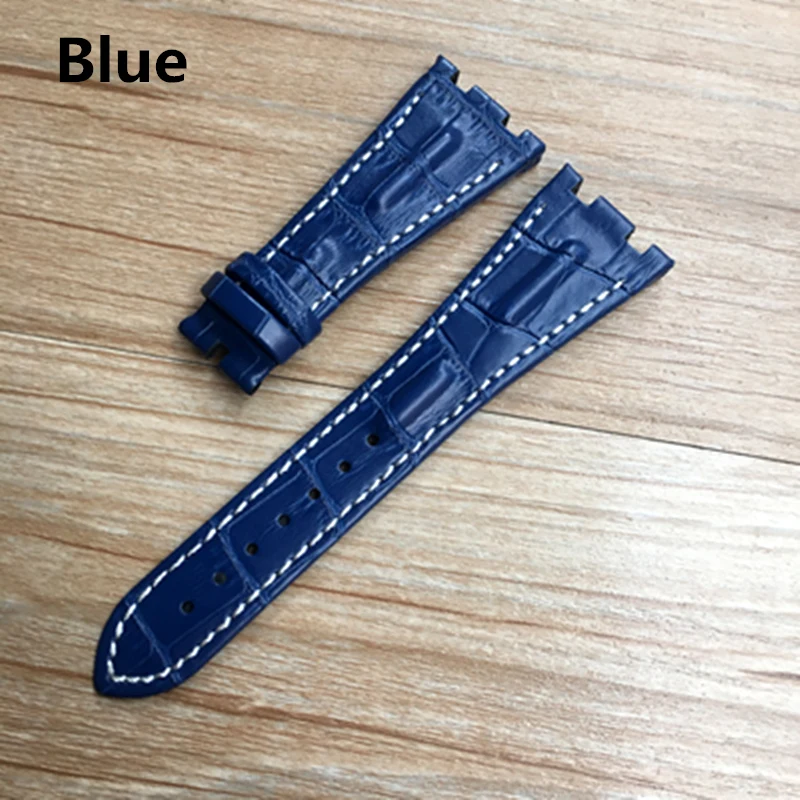 For AP strap 28mm Black Blue Gray Green Brown With Stitches Genuine Leather Watch Band Bracelet with steel deployment buckle
