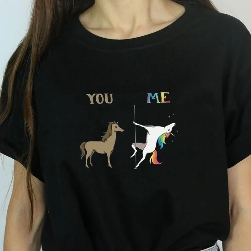 Hahayule YF, новинка, ты, я-полюс, танцующий единорог, женская футболка, хлопок, короткий рукав, летняя футболка, летняя мода для женщин