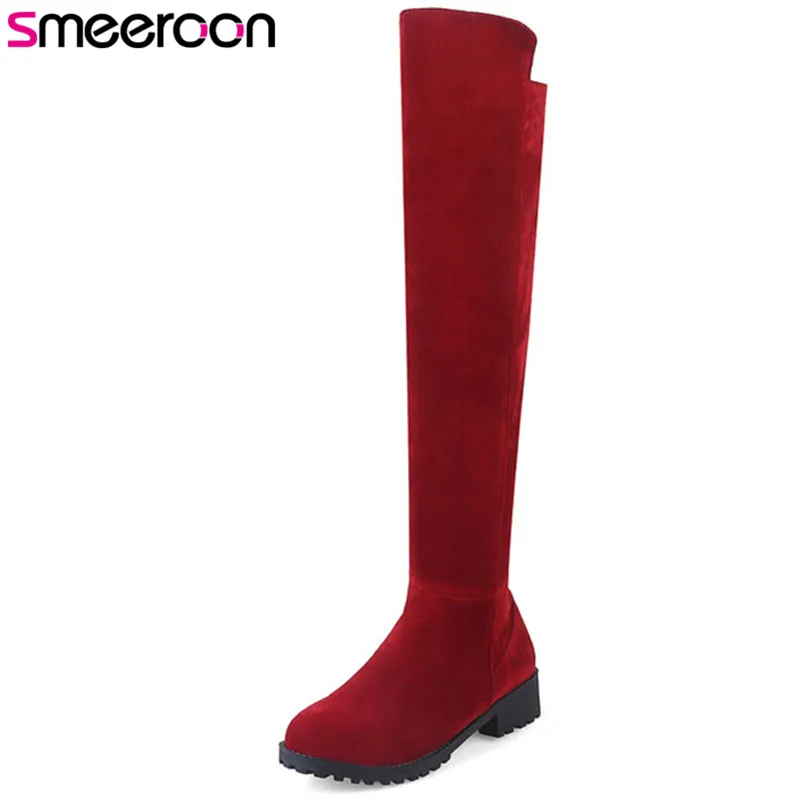 

Smeeroon 2020 new popular med heels slip on over the knee boots autumn winter boots round toe women boots big size 33-43