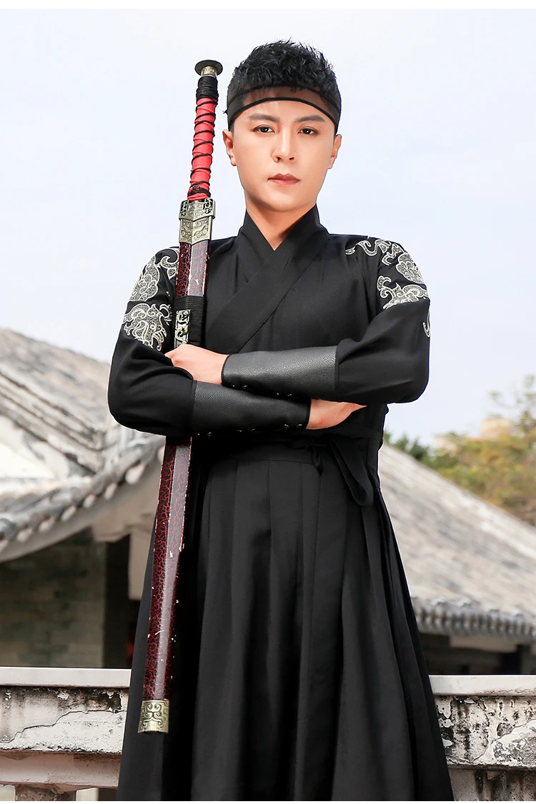 Hanfu мужской Древний китайский костюм черная одежда ушу традиционный старинный сценический наряд Династия Цин костюм представление DNV11614