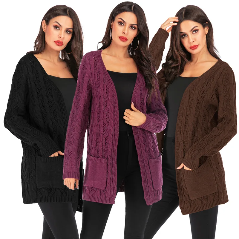 

2019 Autumn & Winter Women Knitting Sweater Cardigan Pockets Clothes Office Lady Streetwear Long Jumpers Oversize
