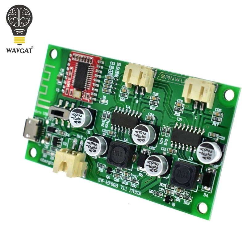 WAVGAT DC 5 В 6 Вт X 2-канальный стерео Bluetooth усилитель платы с литиевым аккумулятором