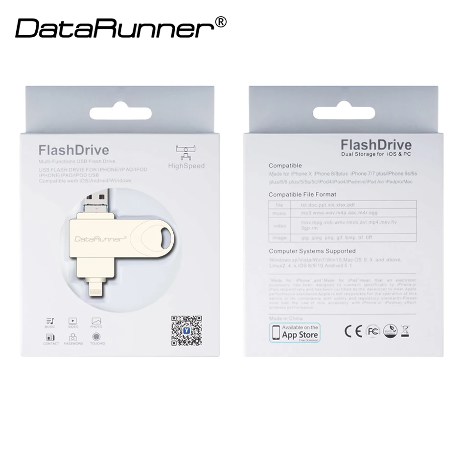 Новый флеш-накопитель DataRunner OTG USB для iPhone X 8 Plus 7 ГБ 16 32 64 128 Usb флешка 3 0 | Компьютеры и