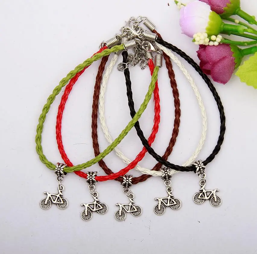 Древнее серебро Красивые Подвески велосипеды многоцветная плетеная веревка