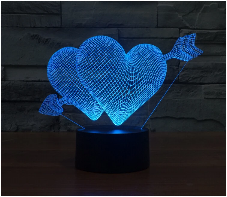 3D иллюзия LED Bulbing ночник Двойное сердце романтическое освещение атмосфера