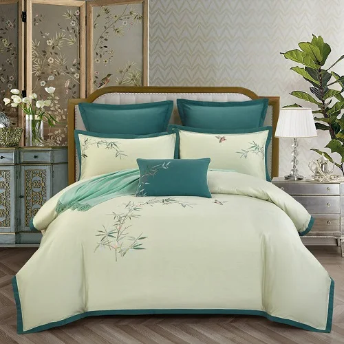 Bedding set 1 Роскошный Египетский хлопковый классический Комплект постельного белья queen King size шикарный комплект постельного белья с вышивкой Комплект постельного белья наволочка parrure de lit - Цвет: Bedding set 1