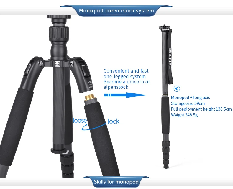 SIRUI T1205SK Reflex Carbon Fiber штатив монопод стенд SLR Камера Портативный Треугольный Кронштейн для путешествий