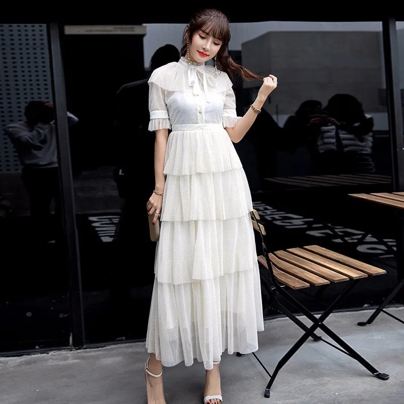 TWOTWINSTYLE летние Многослойные сетчатые платья для женщин с коротким рукавом и