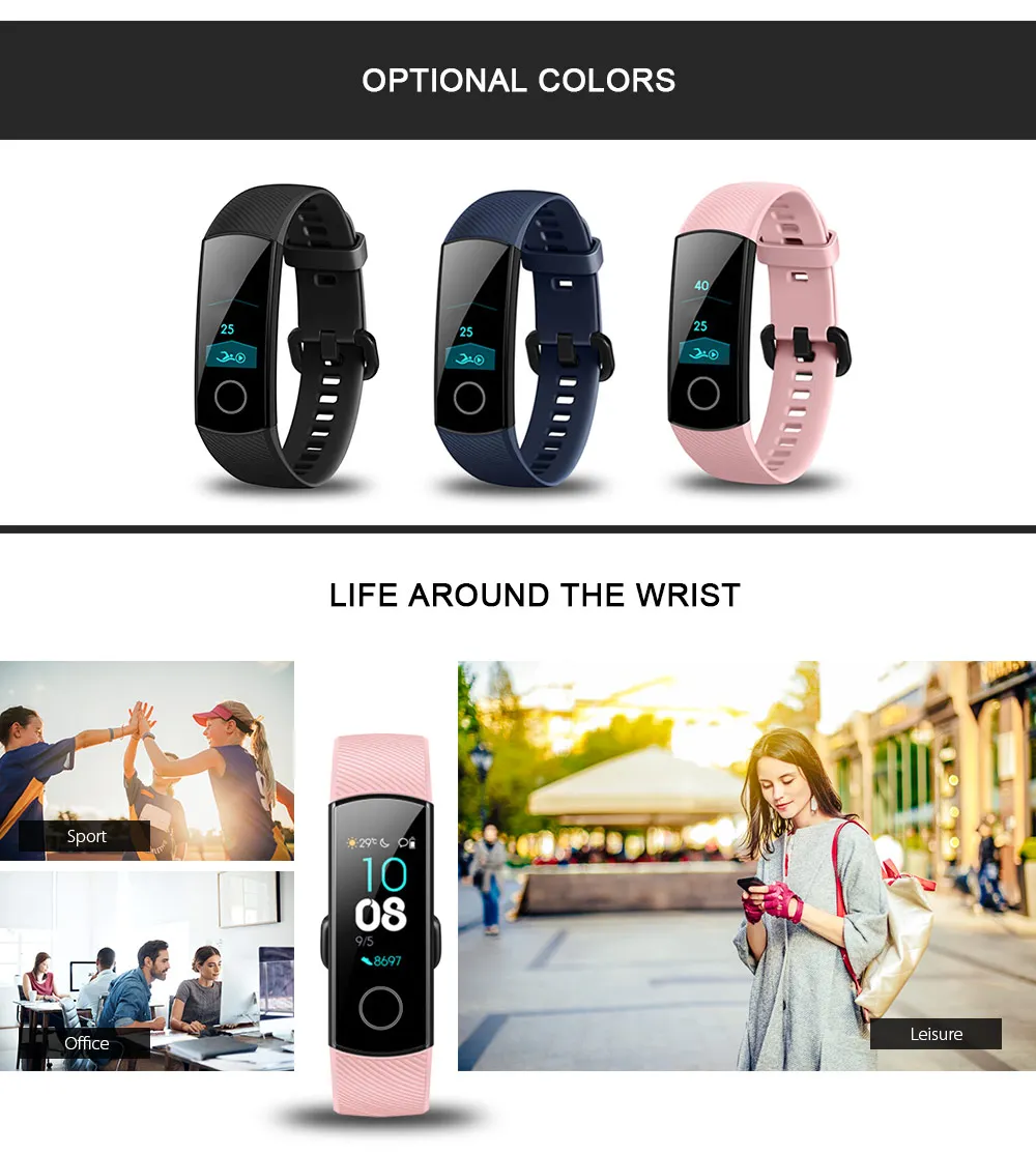 Умный Браслет HUAWEI Honor Band 4, водонепроницаемый, IP68, Bluetooth, браслет, пульсометр, шагомер, монитор сна, часы
