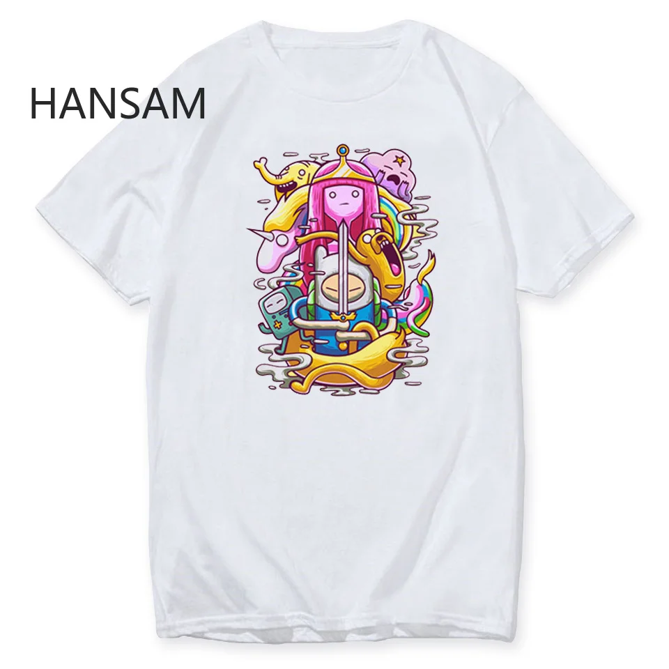 Adventure Time White T Shirt Men Cotton Funny T-shirt Men's Summer Casual Male Hipster Tee Top Cartoon | Мужская одежда