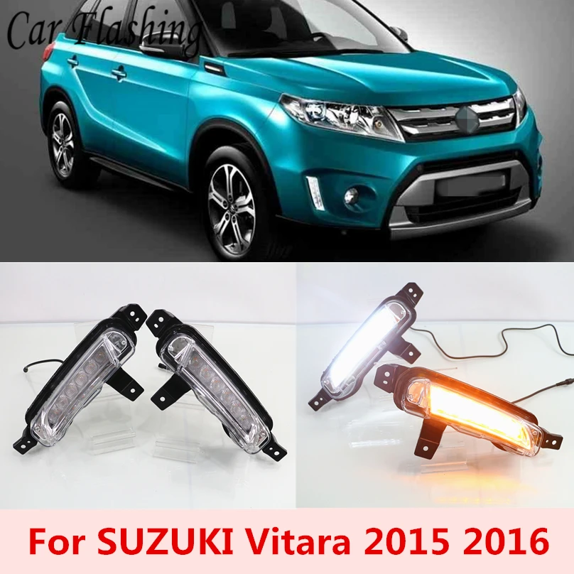 Автомобильный мигающий светодиодный drl Дневной ходовой свет 2 шт. для SUZUKI Vitara- с противотуманной лампой отверстие крышка функция сигнальная лампа