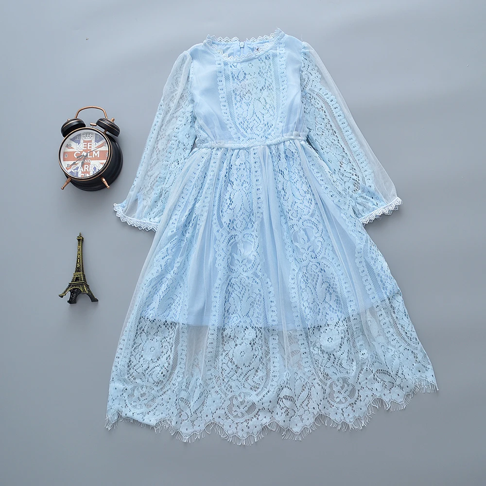 2019 Новый Модное детское платье для девочек белый одежда с длинным рукавом