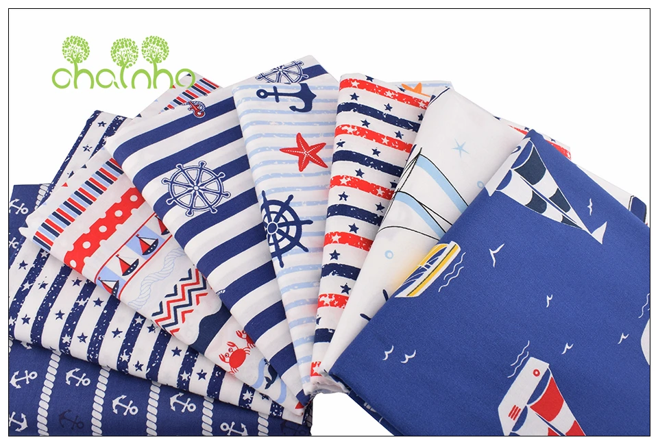 Chainho, Ocean Series,Printed Twill Cotton Fabric,Patchwork Cloth For DIY Sewing Quilting Baby&Children's Material,100x160cm
