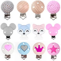 10pc pacifier chain clip round star crown heart mickey fox food grade silicone clip baby teething bead silicone teether