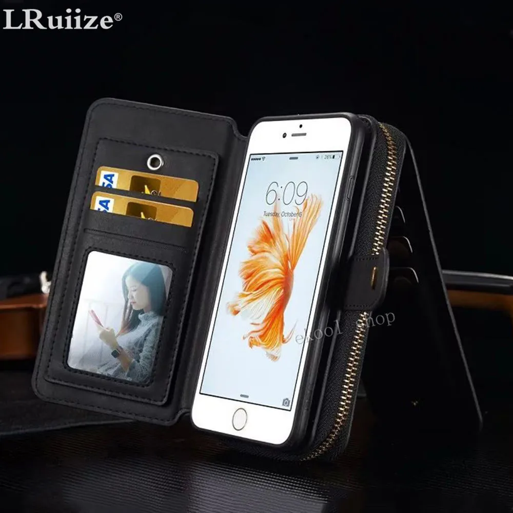 Многофункциональный кожаный чехол кошелек для Samsung S8 S7S6/S5S4/EDGE iPhone на молнии